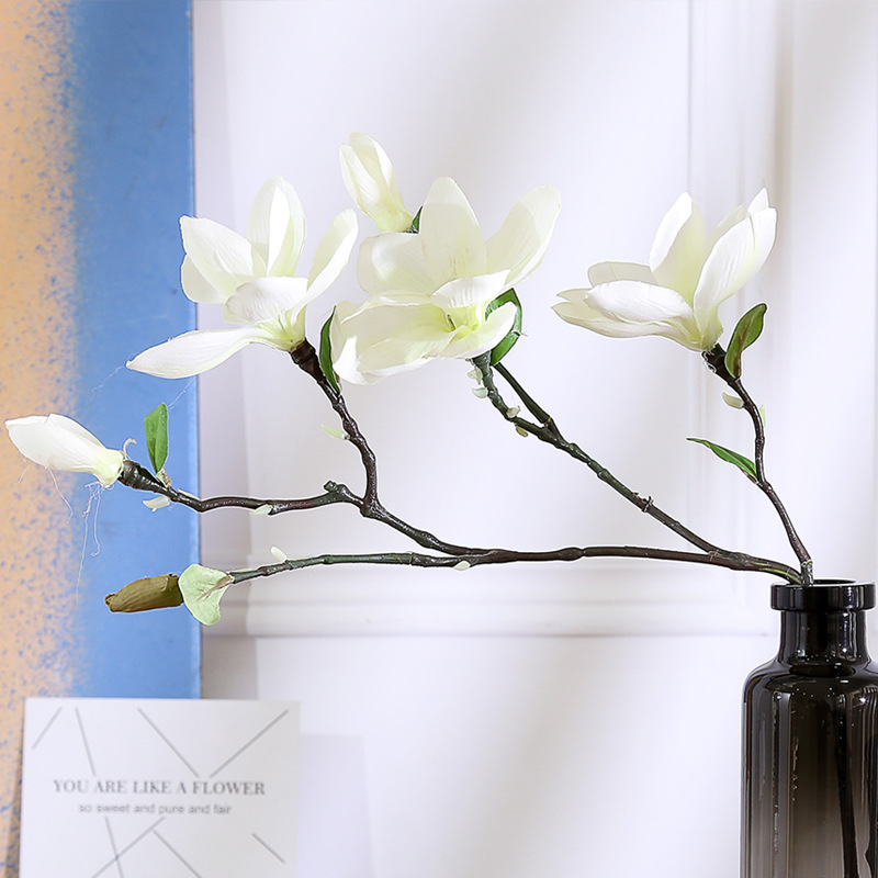 落地花瓶插花玉兰仿真花粉色白色仿真花装饰玉兰花客厅落地花艺