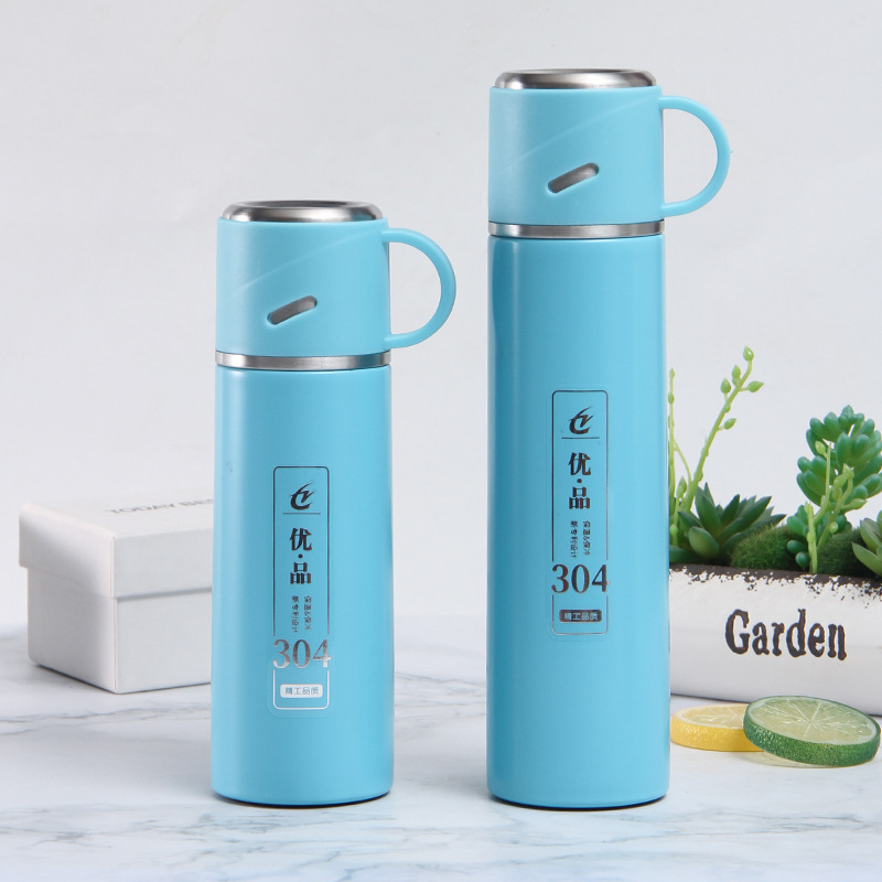 Stainless Steel 304 Vacuum Thermos Cup One Cover Dual-Use Portable Water Cup Men's and Women's Business Bullet Portable Gift Cup