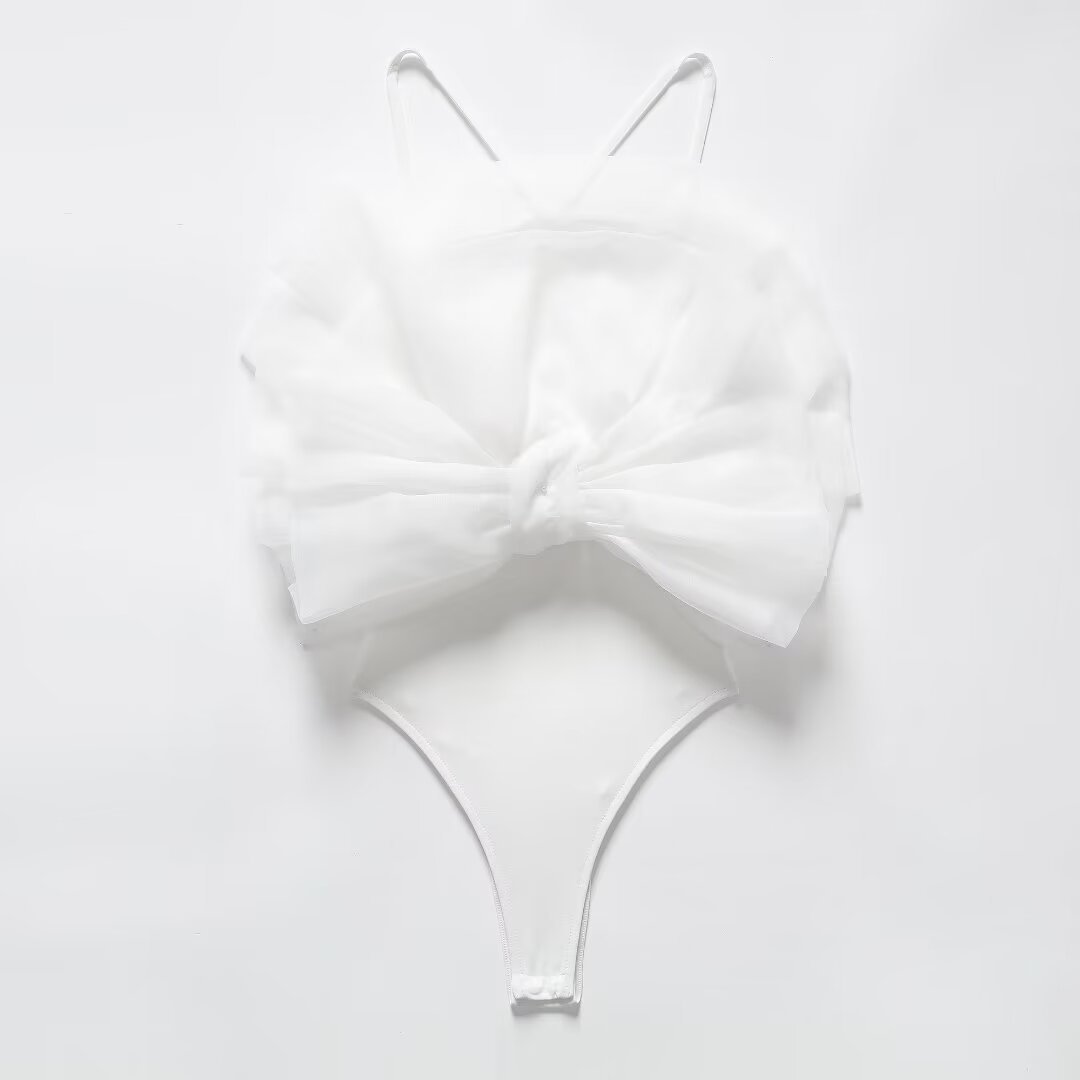 批发跨境外贸连体衣扇形2024女装欧美透明个性新品春季硬纱大