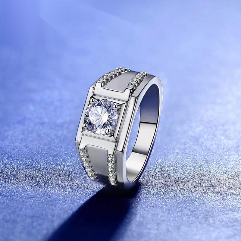 925银莫桑钻男戒 欧美霸气时尚双排微镶钻戒 空托戒托 厂家批发