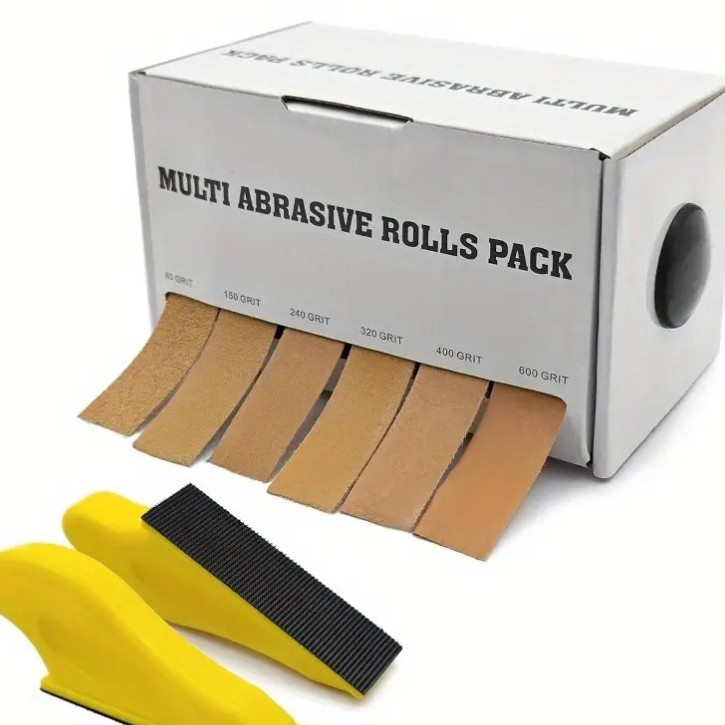 黄砂植绒砂纸卷组合套装4.5.6抽砂带卷盒装25mm*6m卷砂纸高效打磨