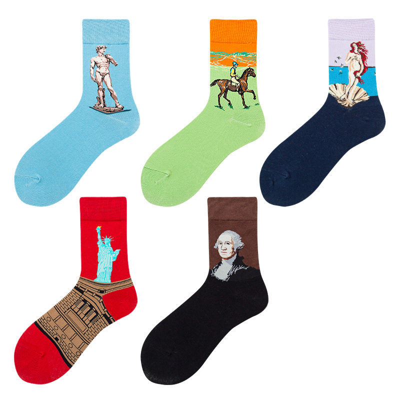 Cross-Border Hot Products Amazon Foreign Trade Socks Adult Fall Winter Trend Ins Art Oil Painting European and American Mid-Calf Trendy Socks