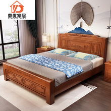古典中式实木床双人雕花高箱储物婚床1.5米1.8米经济主卧仿古家具
