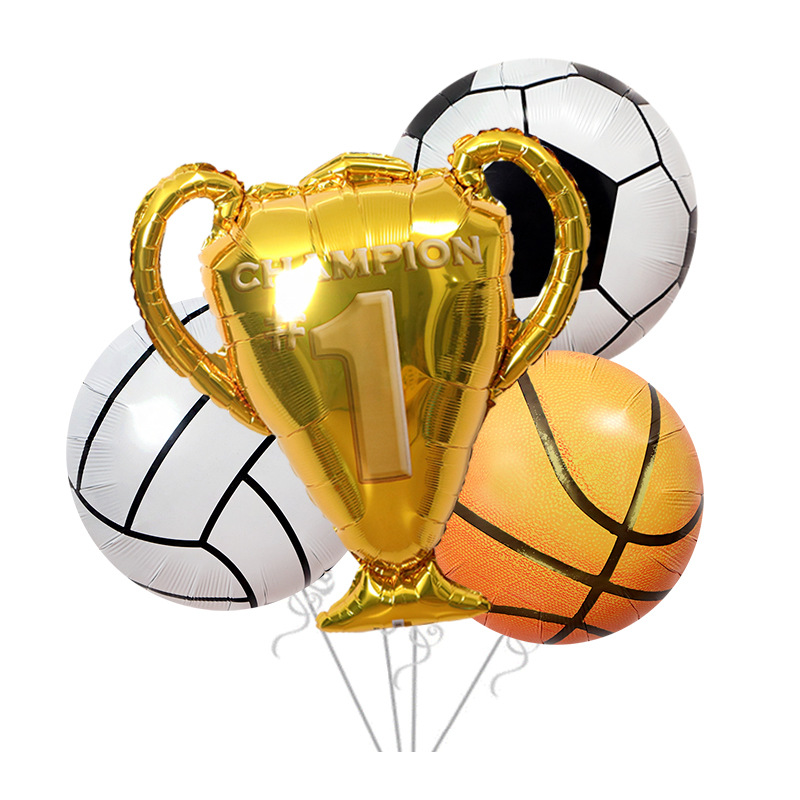 Cross-Border Party Toys Balloon Volleyball Basketball Football Rugby Baseball Shape Aluminum Film round Balloon Grand Trophy