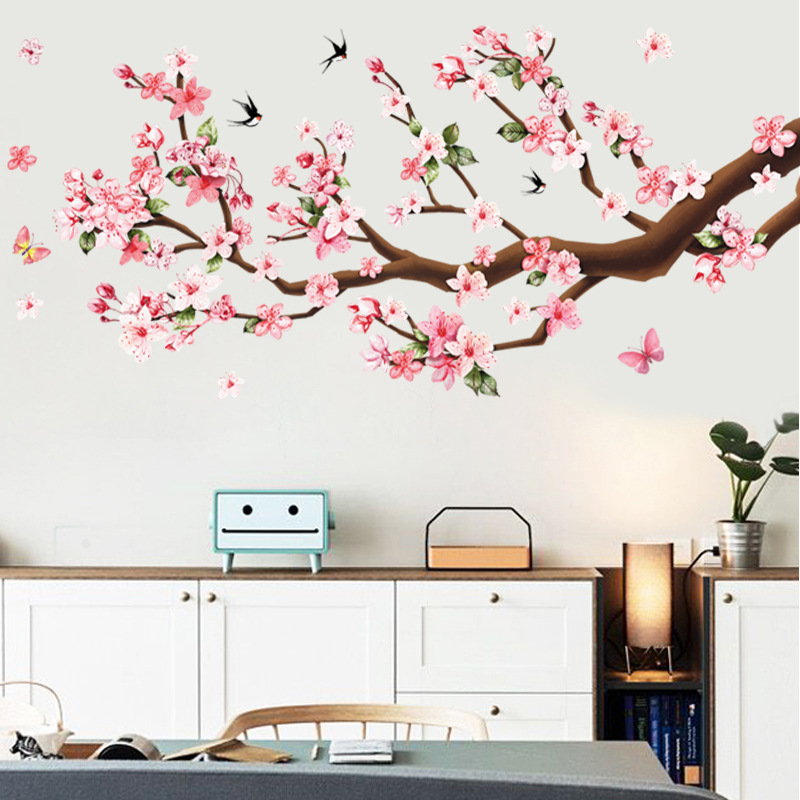 gs5060桃花墙贴自粘客厅电视背景墙贴纸墙面装饰贴画一件代发批发