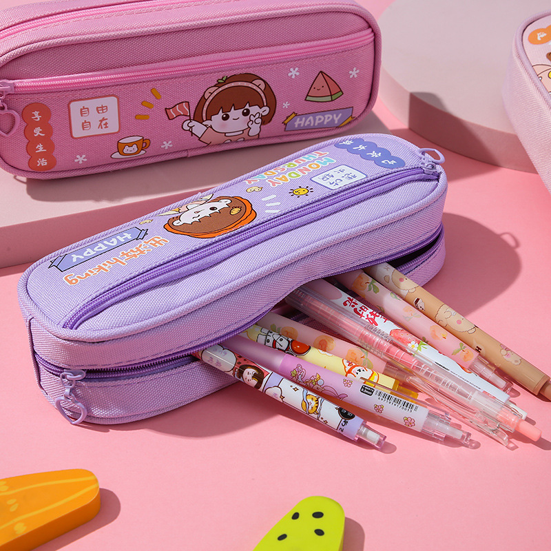 Cartoon Pencil Case Primary and Secondary School Student Stationery Box Stationery Pack Oxford Cloth Pencil Box Simple Cute Stationery Case Wholesale