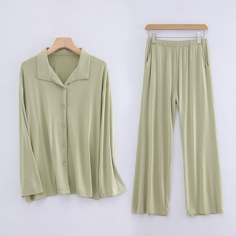 2024 Spring and Summer Youke Silk New Bio-Based Home Wear Lapel Modal Thin Long-Sleeved Trousers Pajamas Suit