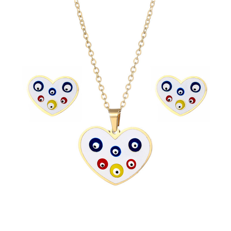 European and American Style Necklace Cross-Border Evil Eyes Necklace and Earring Suit Turkish Style Heart-Shaped Ornament Accessories for Women