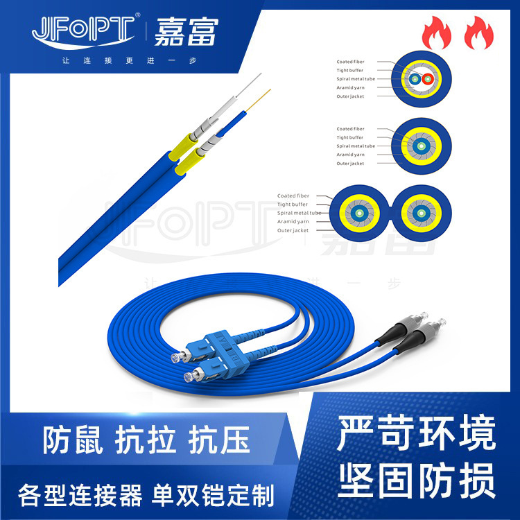 单铠铠装光纤跳线DIN双芯单模多模尾纤防鼠MU单芯室内外双铠跳纤