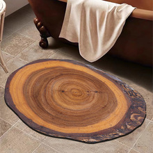 复古木纹淋浴房浴室防滑脚垫洗手间易打理地垫异形年轮装饰地毯