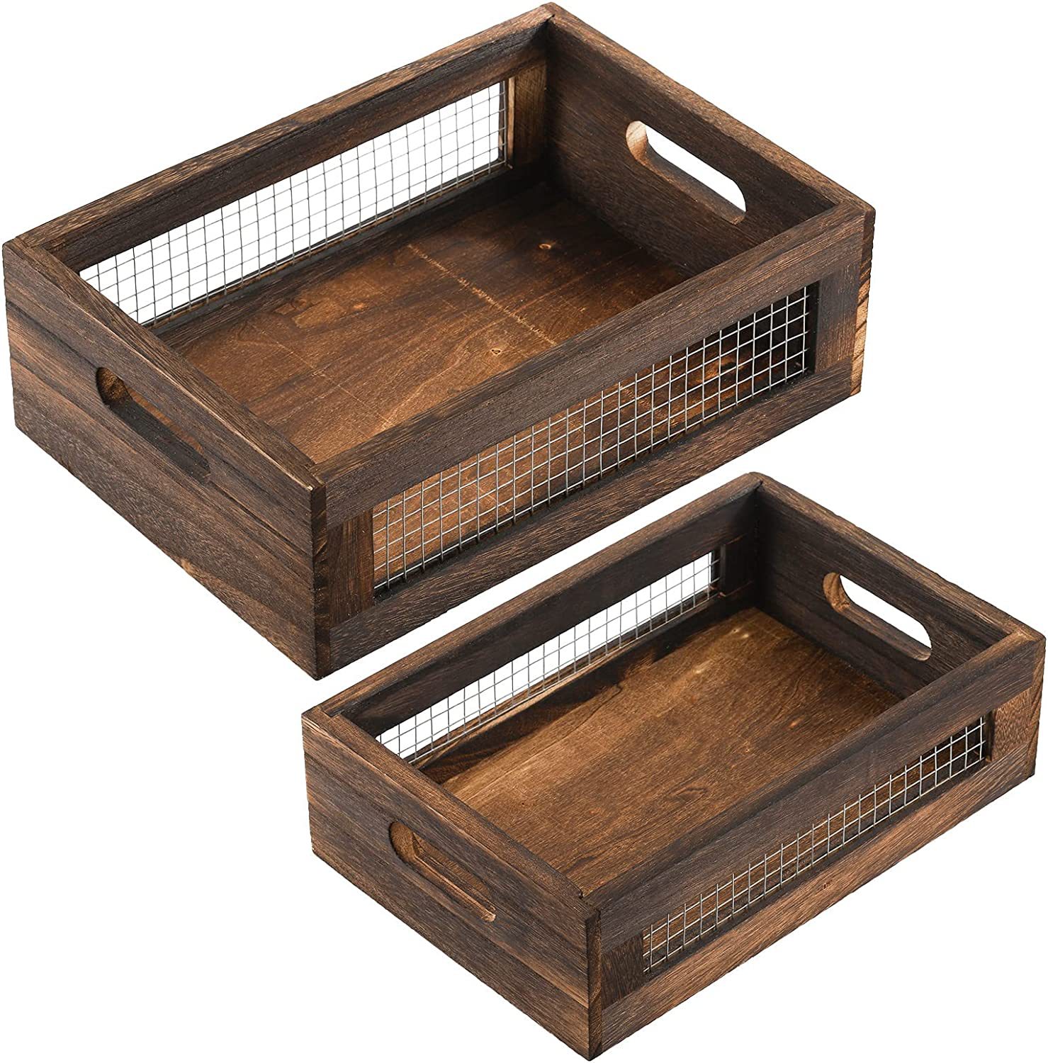 Country Style Wooden Storage Box Molding Container with Handle Suitable for Countertop Fruits and Vegetables Storage Box