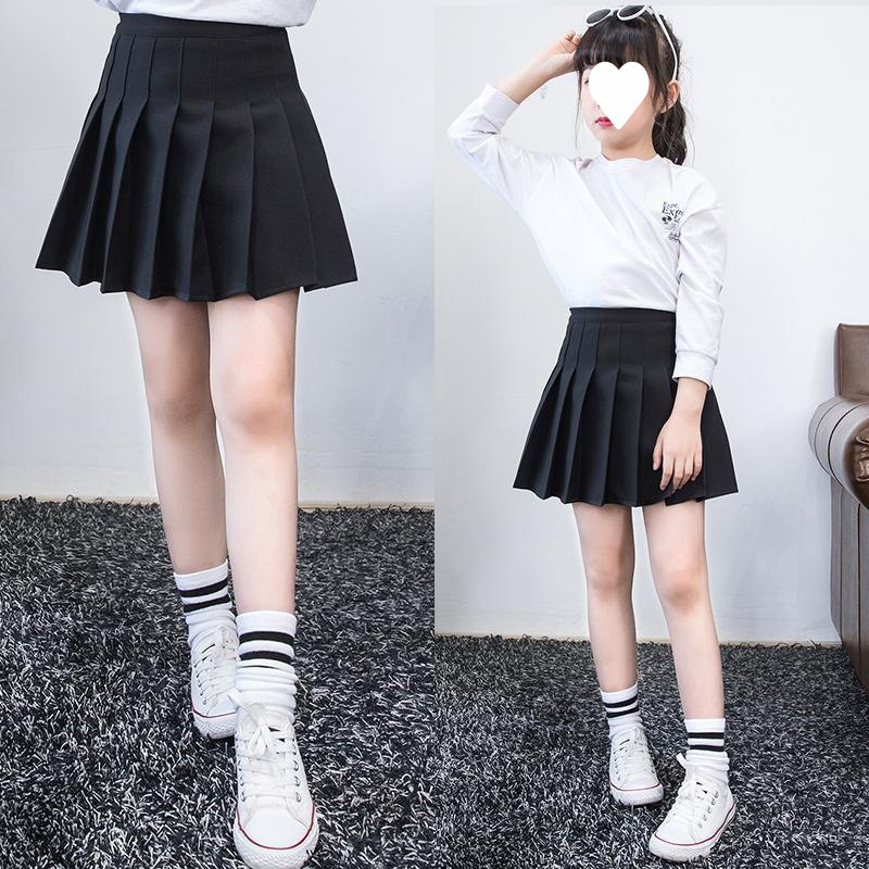 中大童短裙女孩夏天裙子洋气女童半身裙百褶裙儿童a字迷你裙