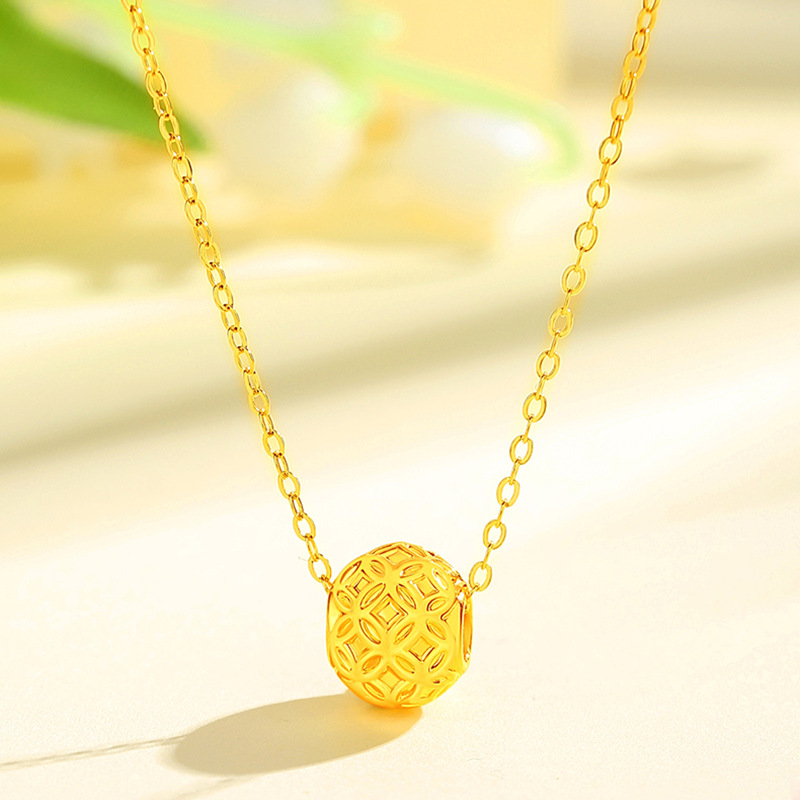 999足金颈饰金钱珠吊坠女款黄金转运珠路路通项链自带送朋友-阿里巴巴