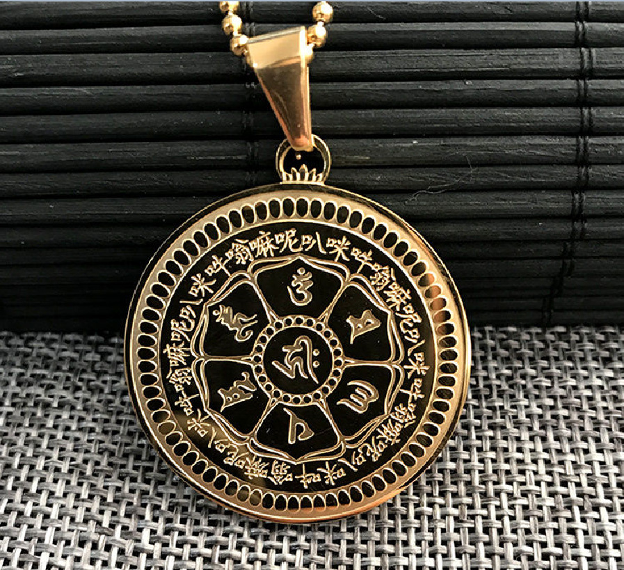 南无阿弥陀佛钛钢吊坠护身符佛牌六字真言项链辟邪