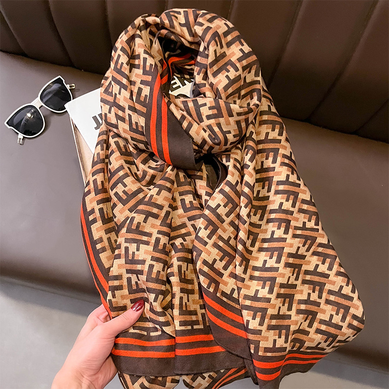 Cotton and Linen Scarf Women's Autumn and Winter Warm Letters All-Match Thin Korean Style Scarf Dual-Use Western Style Fashion Long Shawl