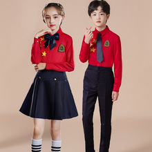 儿童爱国朗诵合唱服中国风红色校服小学生表演服长袖合唱团演出服