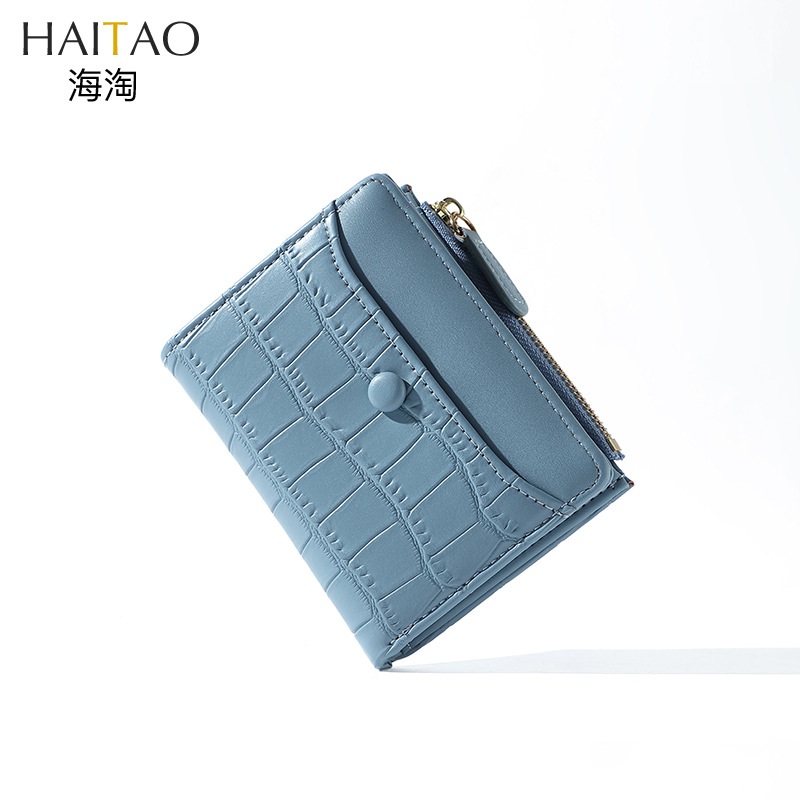 海淘新款两折钱夹短款拉链pu零钱包时尚大容量多卡位女士钱包