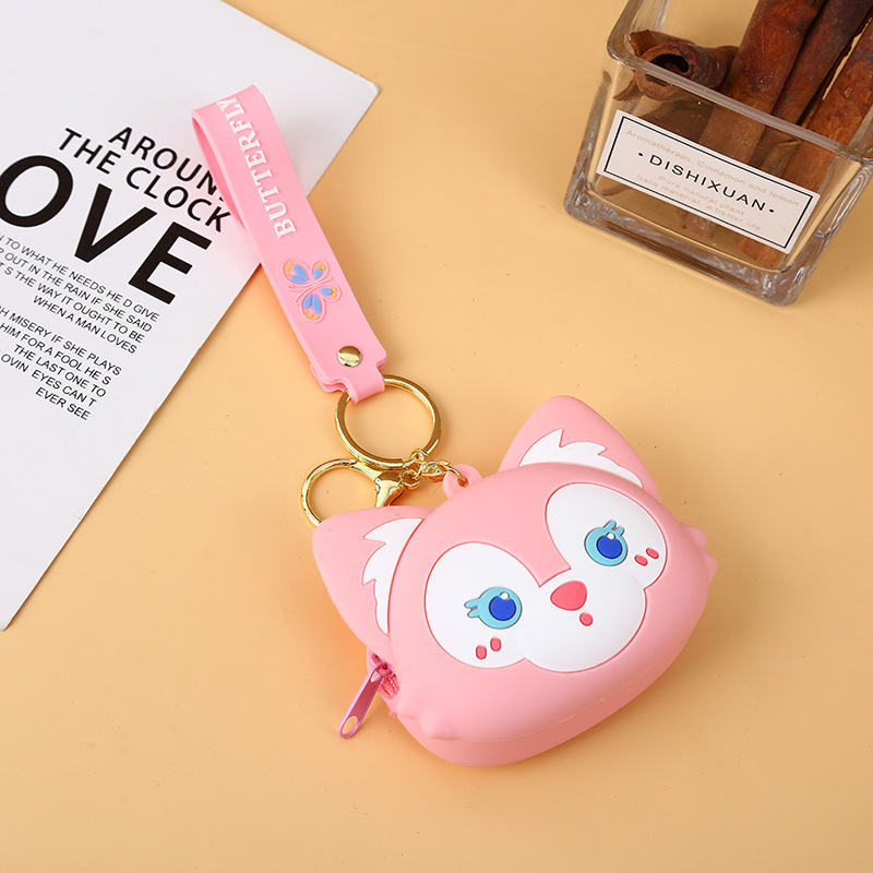 Keychain Coin Purse Cartoon Pink Fox Silicone Bag Ins Girl Heart Headset Storage Bag Schoolbag Wholesale