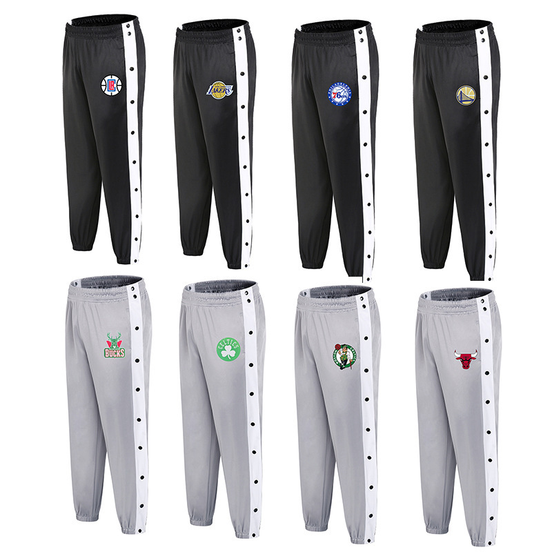 运动裤男宽松篮球长裤卫裤束脚排扣裤全开扣训练热身纽扣扯裤高街