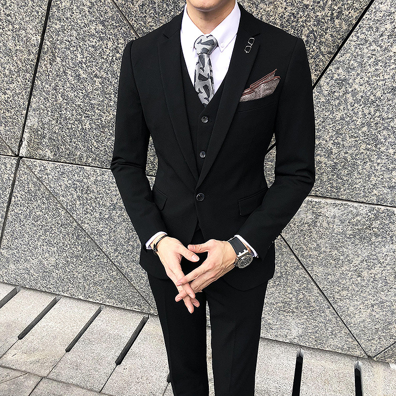 西服套装男士三件套商务休闲西装职业正装痞帅伴郎服新郎结婚礼服