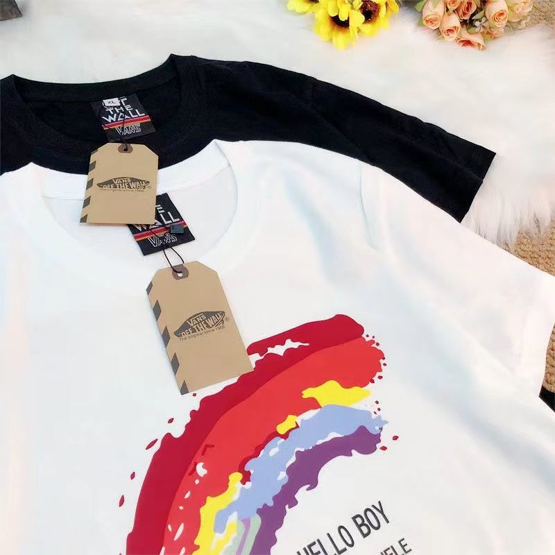 220g重磅潮牌彩虹圆领万斯t恤学生男女情侣款百搭文化衫