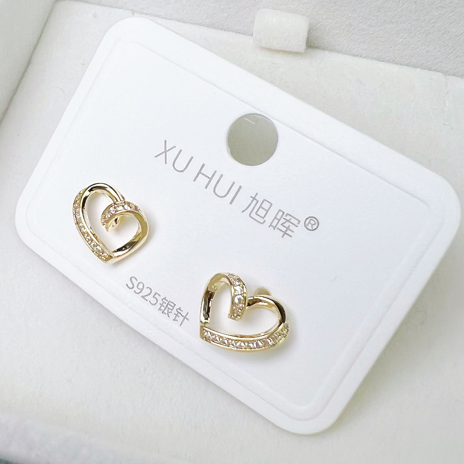 New Fashion Elegant All-Match Copper Zirconium Gold-Plated Silver Needle Heart-Shaped Stud Earrings Female Gift Wholesale