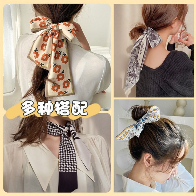 Korean Style Hair Band Women's Retro Tie-up Hair Silk Scarf Ins Bowknot Headband Hair Accessories Streamer Hair Tie Online Influencer Jewelry