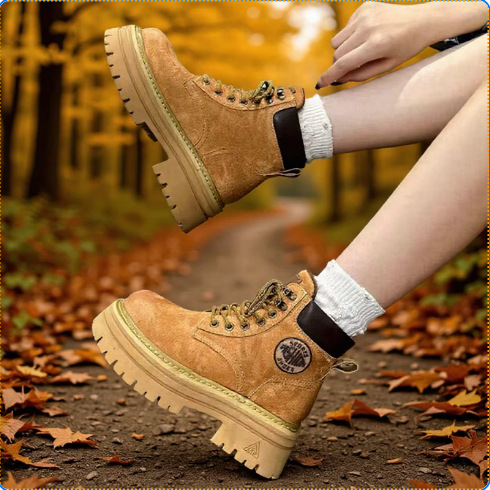 厚底增高英伦风马丁靴女款2025年新款秋季爆款大黄靴子工装短靴