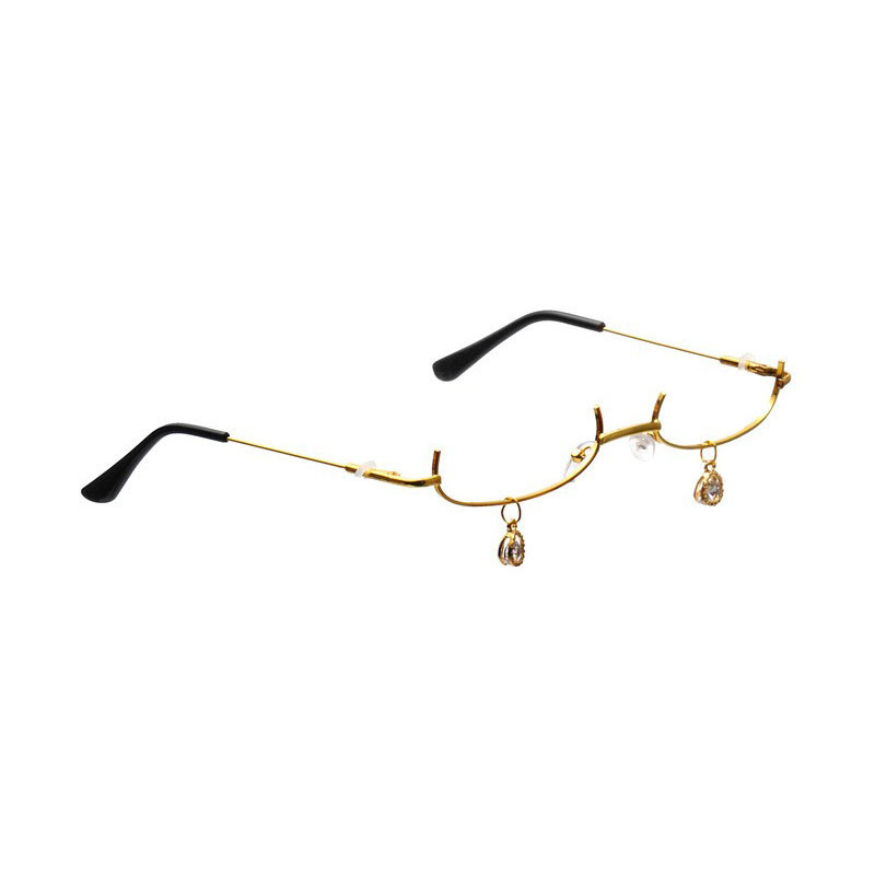 Tiktok Ins Half-Frame Decoration Glasses Lens-Free Frame Glasses Two-Dimensional Concave Shape Chain Pendant Glasses