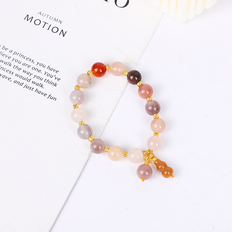 Bracelet Colorful Smoke Purple Chalcedony Bracelet Women's Fashion Natural Stone round Beads Small Calabash Bracelet in Stock