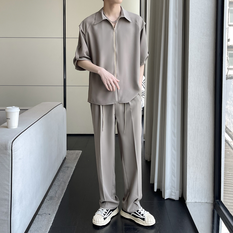 夏季冰丝套装男休闲感男装夏装短袖搭配一套男生酷帅穿搭两件
