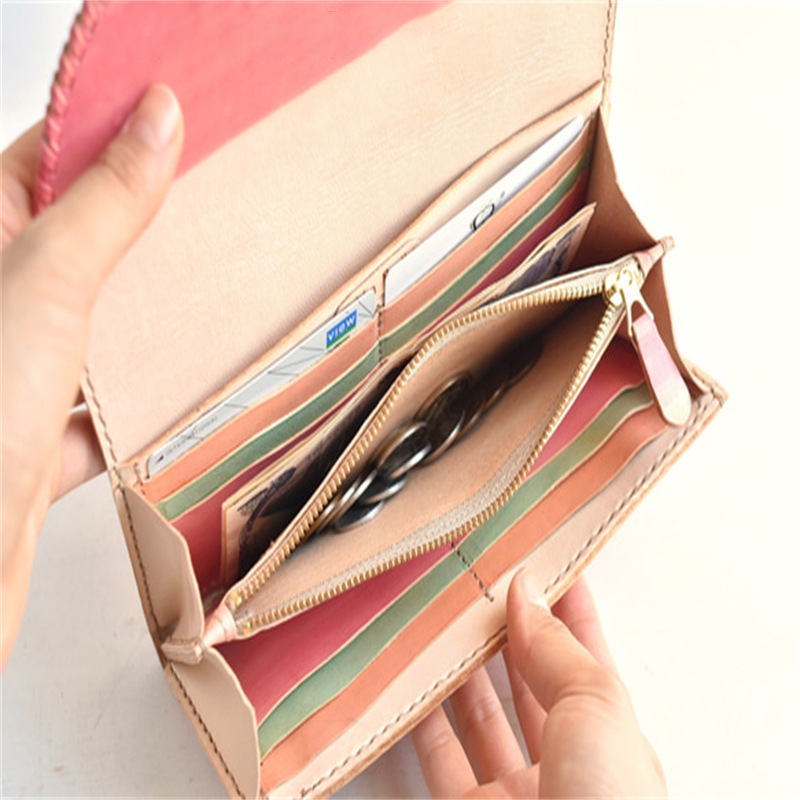 新款小清新皮革女士钱包靓丽桃红色精致皮革女士卡包钱包便携钱包