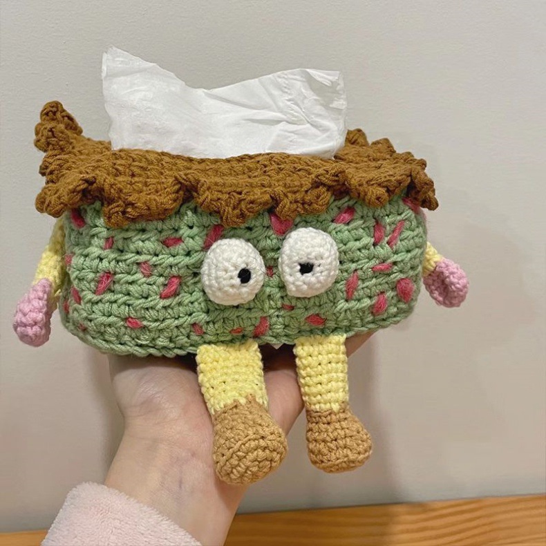 手工自制创意纸巾盒编织diy材料包毛线钩针大眼仔怪兽抽纸袋摆件