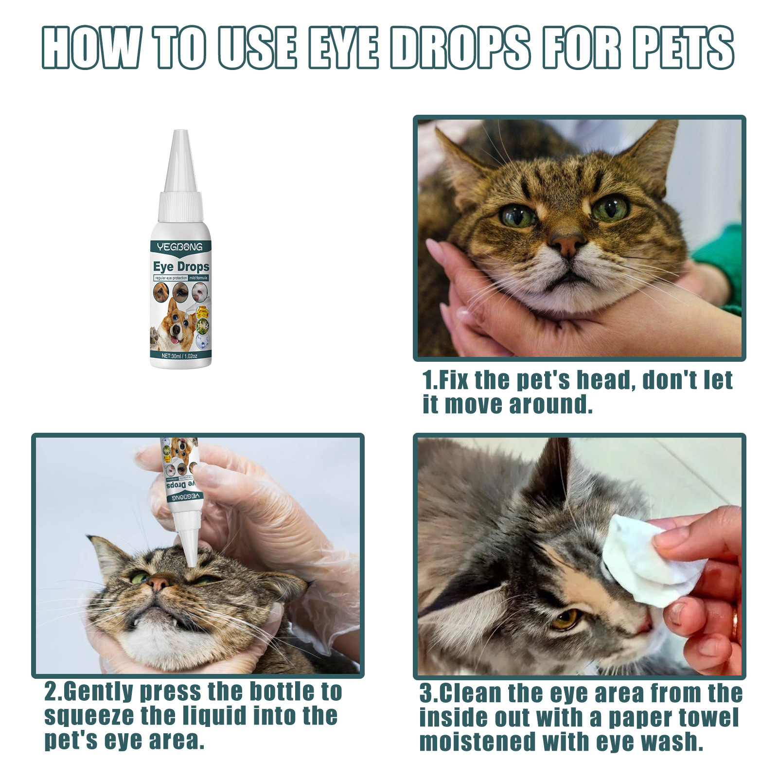 Yegbong Pet Eye Drops Tears Eye Droppings for Cats and Dogs Eye Care Eye Washing Liquid