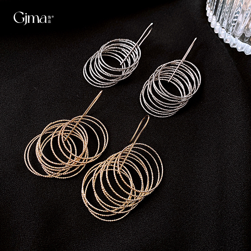 European and American High-Grade Multi-Layer Circle Geometric Earrings Personality Affordable Luxury Beautiful Ear Hook Fashion Exaggerating Earrings Wholesale Women