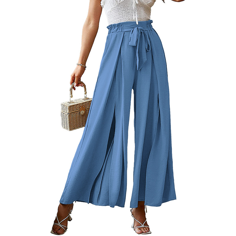 Cross-Border European and American Amazon Spring and Summer New Bow Loose High Waist Crimp Wide-Leg Pants Belted Pants