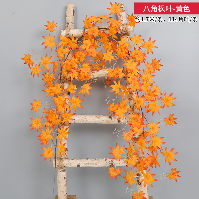 Emulational Red Maple Leaf Leaf Shaped Fake Flower Rattan Winding Water Pipe Decoration Plastic Indoor Ceiling Green Plant Vine