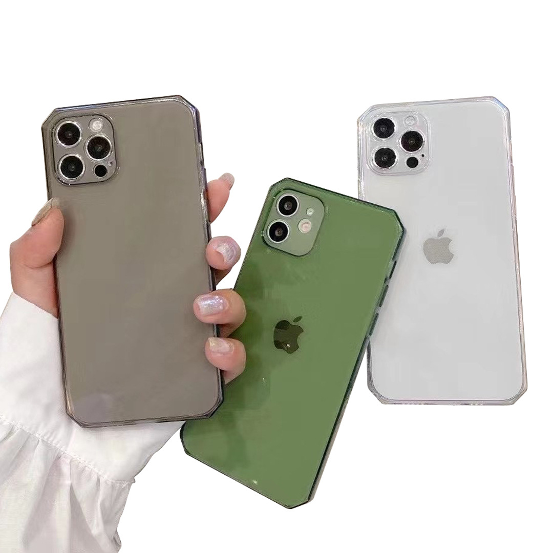 适用iphone12手机壳魔方直边光面透绿素材苹果13保护套uv彩绘侧边