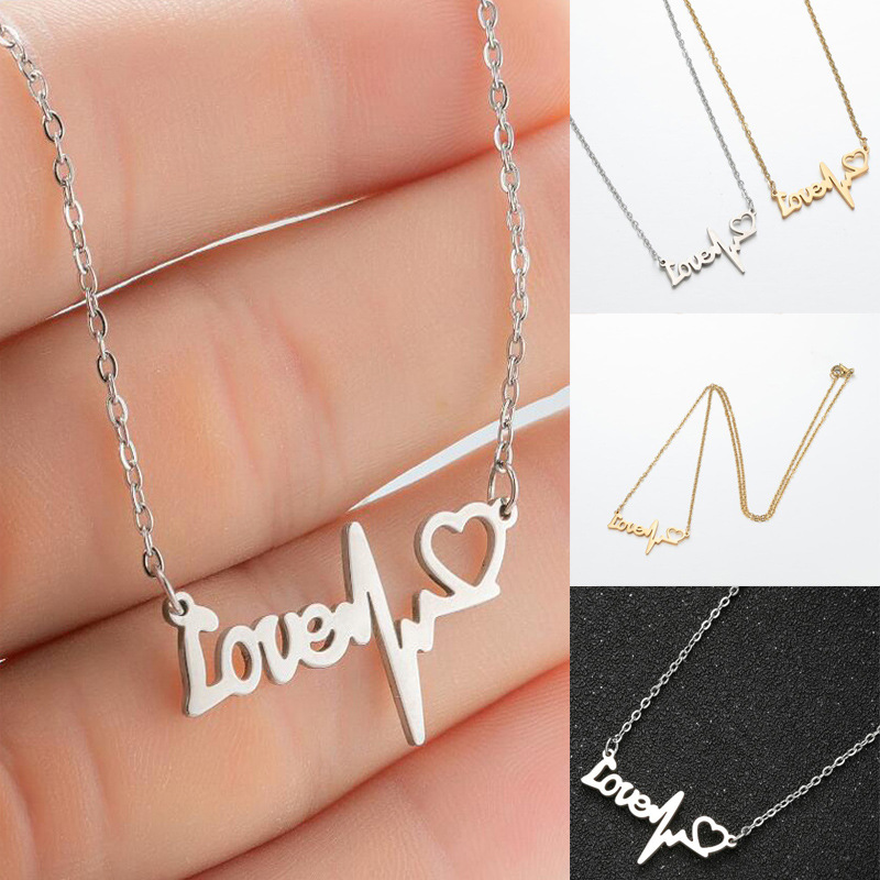 字母项链love心形吊坠桃心字母锁骨链不锈钢情侣挂坠18k电镀挂链
