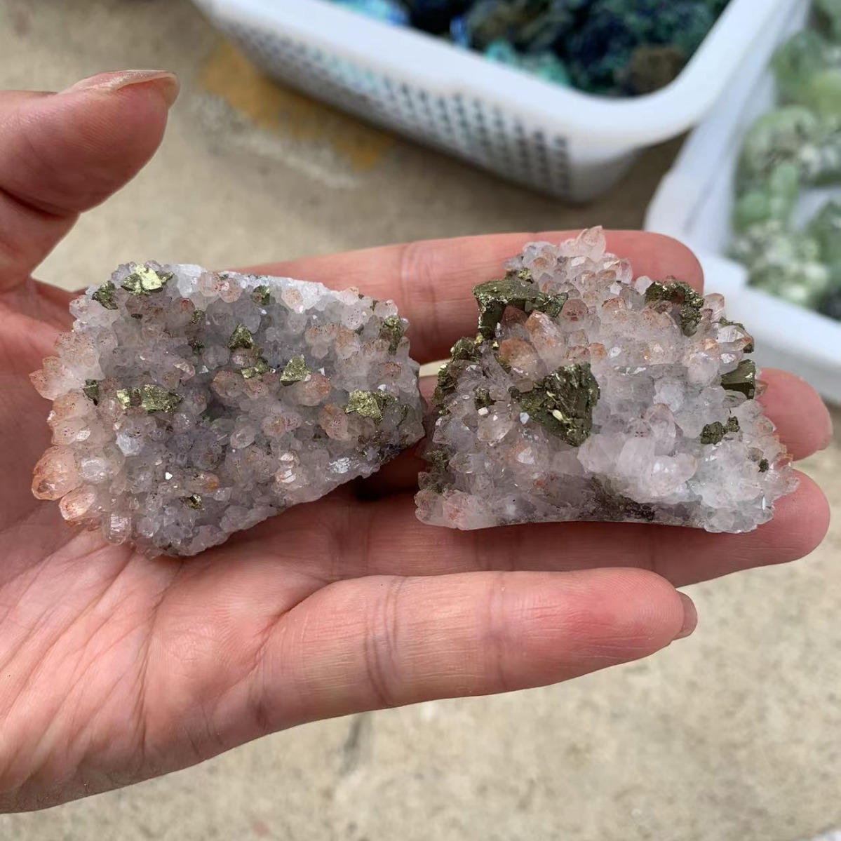 腾念水晶天然原矿石江西水晶和铜矿方解石共生矿标原石-阿里巴巴