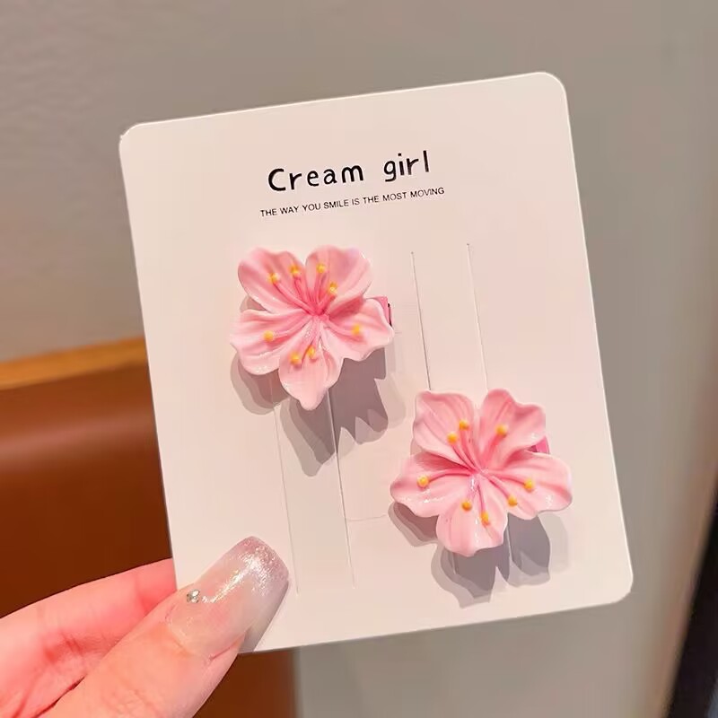 Spring Korean Style Cherry Blossom Children Do Not Hurt Hair Hairpin Pink Cute Girl Hairpin Flower Hair Rope Girl Leather Case