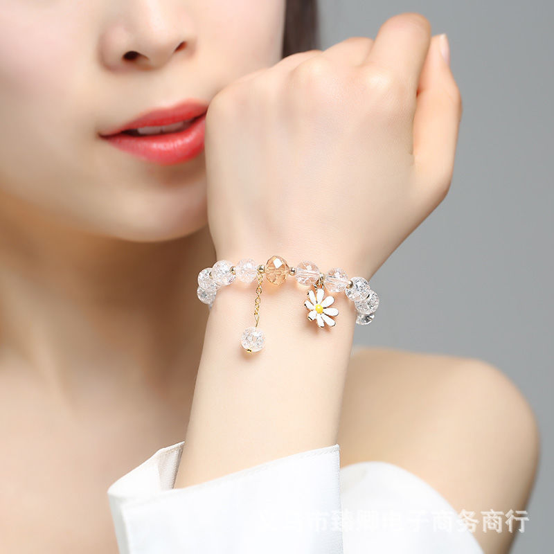 Korean Style Crystal Rose Quartz Sunflower Sister Ladybro Students Bracelet Women's Little Daisy Bracelet Ornament Ins