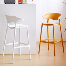 北欧靠背塑料吧椅家用创意可叠放高脚凳网红咖啡厅现代简约吧台椅