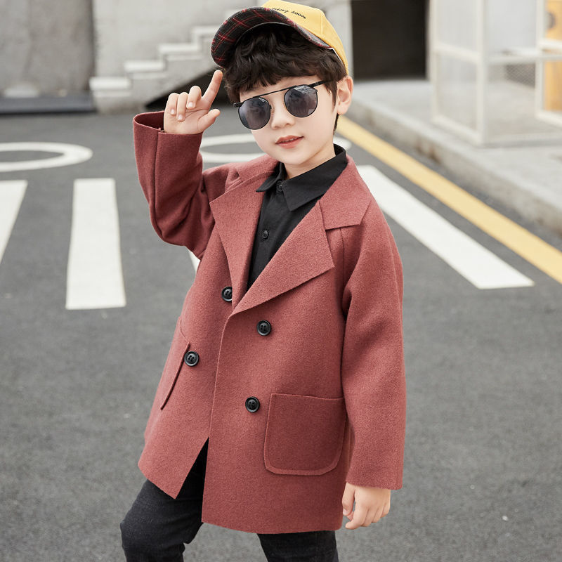 儿童装男童毛呢外套男孩双面呢风衣帅气春秋洋气韩版羊绒大衣薄款