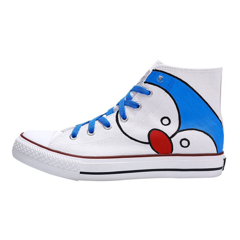 回力联名机器猫手绘鞋 手绘哆啦a梦涂鸦叮当猫彩绘蓝胖子高帮鞋子