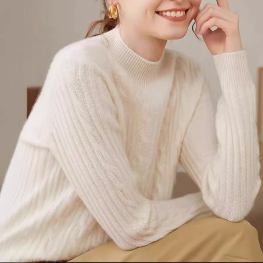 半高领女针织衫毛衣2024秋冬新款加厚内搭打底衫上衣跨境外贸女装