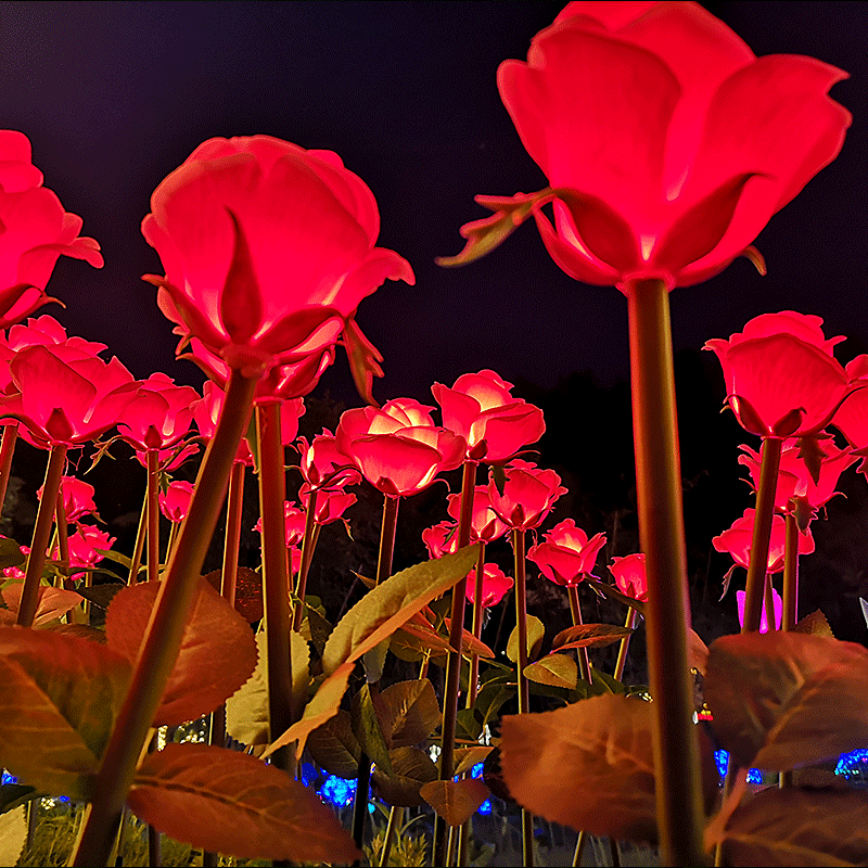 太阳能led玫瑰花地插灯户外防雨草坪灯庭院花园花海装饰仿真花灯