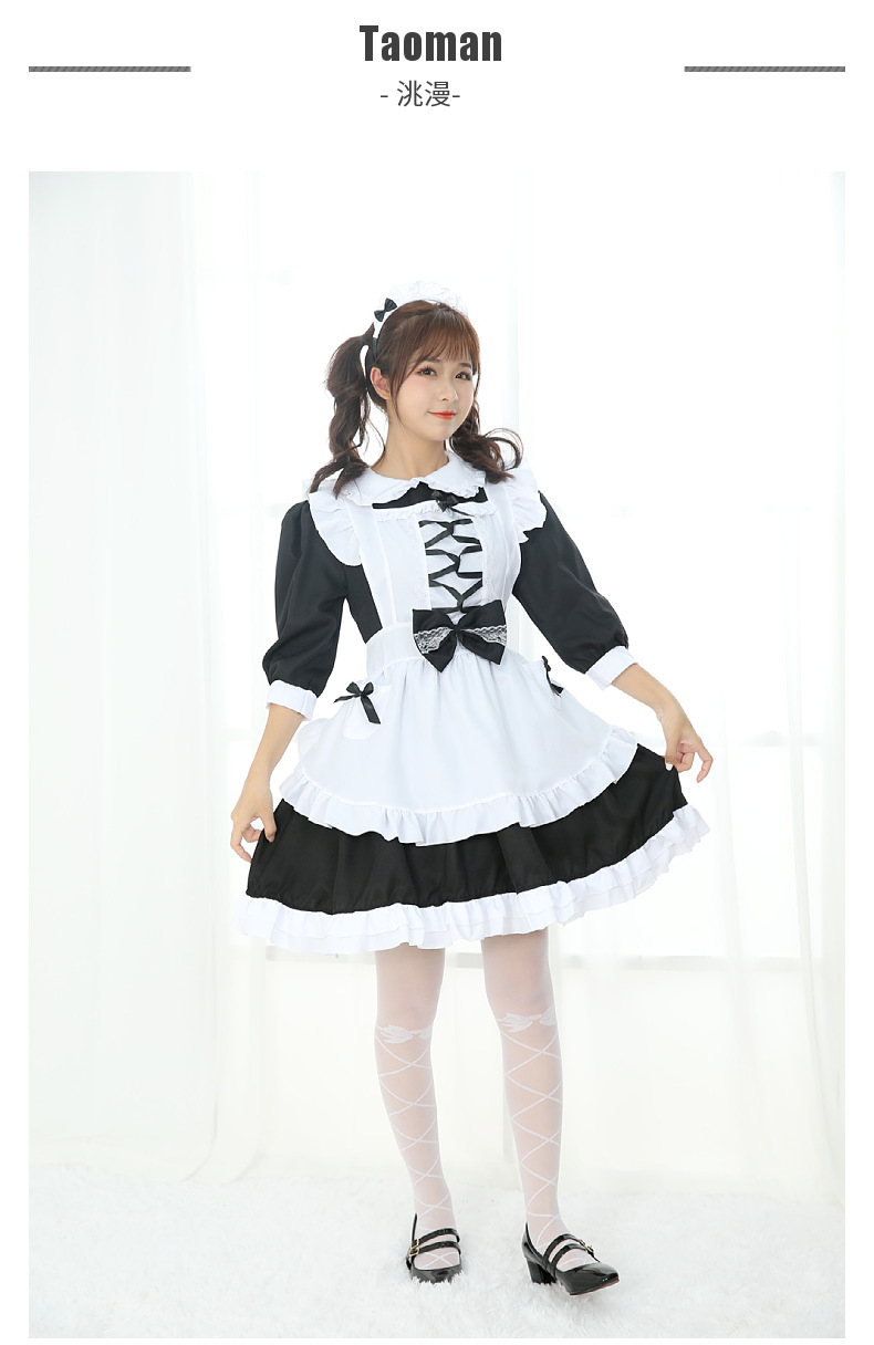 黑白女仆装软妹公主连衣裙女佣仆人cos套装日系中袖蝴蝶结洋装