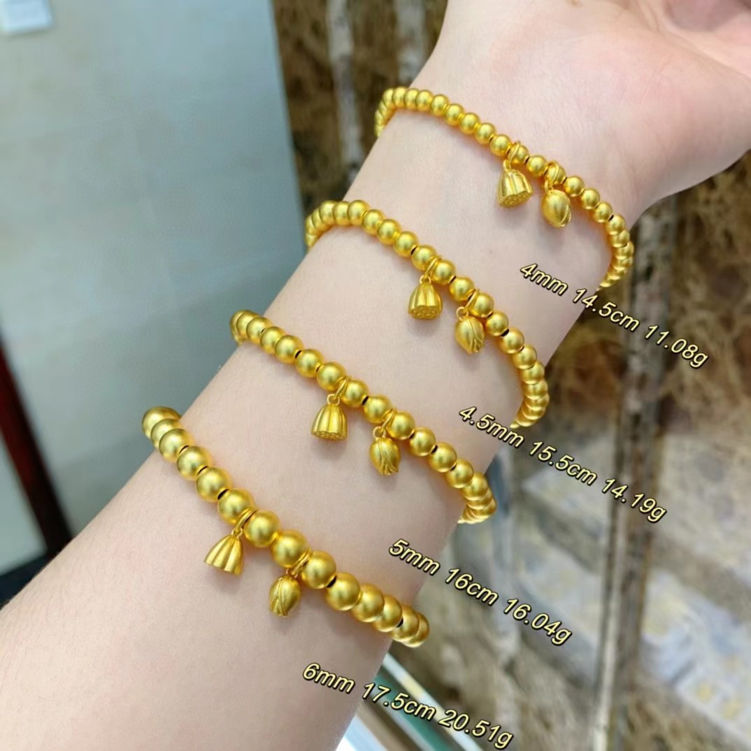水贝黄金批发 古法金两世欢莲花莲蓬手链女 纯金时尚结婚金饰素金