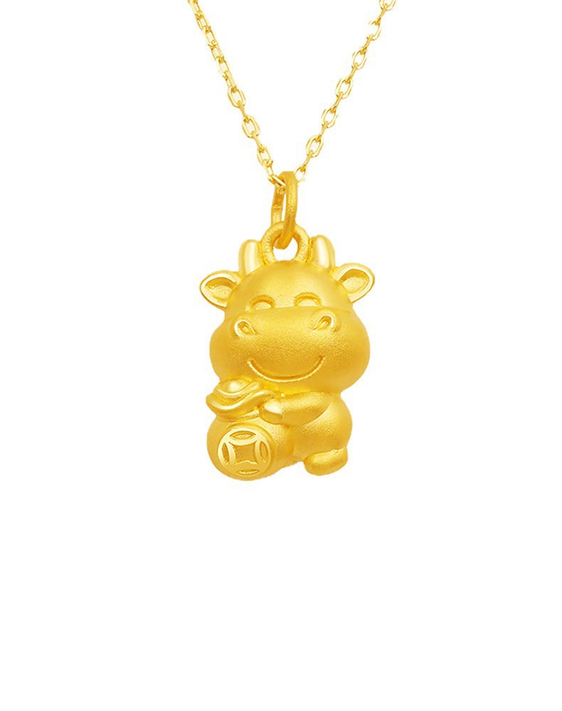 越南沙金牛生肖吊坠 金店同款福袋牛 多金牛本命年牛属相项链女款